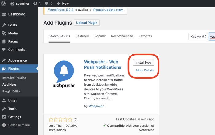 Webpushr Wordpress Integration